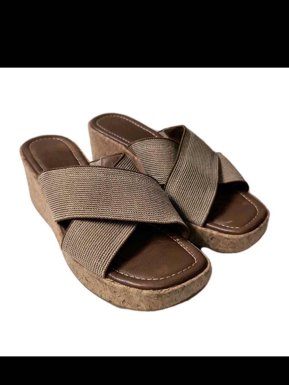 Donald Pliner Jocelynje Cork Wedge Sandals 8.5M Brown Elastic Strap Slide$188